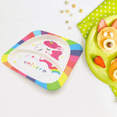 5747 Bamboo Fibre Kids 1 Bowl, 1 Spoon, 1 Fork, 1 Glass, 1 Plate Unicorn Design for Kids and Toddlers, Childre Dinnerware Set - Feeding Set for Kids, Cartoon Design Tableware Microwave & Dishwasher Safe (5 Pcs Set)