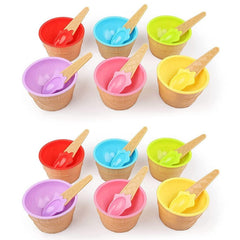 5321 ICE CREAM BOWL & Spoon Set PLASTIC SOLID COLOUR CREAM CUP COUPLE BOWL WITH SPOON. ICE CREAM SPOON & BOWL SET, 12 PC SET OF ICE CREAM BOWL & SPOON (MULTI COLOR) DeoDap