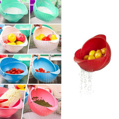 2145 Plastic Revolving Multi Functional Rice, Vegetable Fruit Wash Basket Bowl (Multi Colour) DeoDap