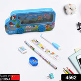 4562 Bus Shape Compass Box for Boys, Kids School Accessories | Pencil Box with Wheels for Girls and Kids, String Operated Case Students School Supplies - Stationery Set Organizer Birthday Return Gift for Kids