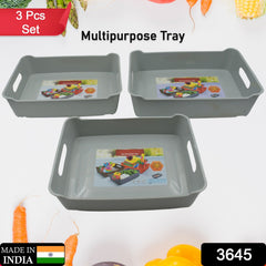 3645 Multipurpose Organising & Storage Plastic Tray, Fruit & Vegetable/ Multi Purpose Tray, Organizer for Kitchen, Countertop, Cabinet, Bathroom Plastic Storage Basket For Store Fruits, Vegetables, Magazines, Cosmetics, Stationary Set of 3