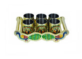2125 Peacock Design Glass with Handle and Handicraft Serving Tray Set DeoDap