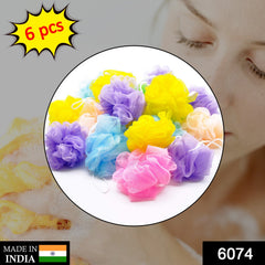 6074 Bath Shower Loofah Sponge Pouf Body Scrubber (Pack of 6Pcs) DeoDap