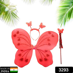 3293 Baby Girl's Fairy Nylon Butterfly Wings Costume Butterfly Fairy Angel Wing| Wand And Hairband Multi- Color For Party (1pc)