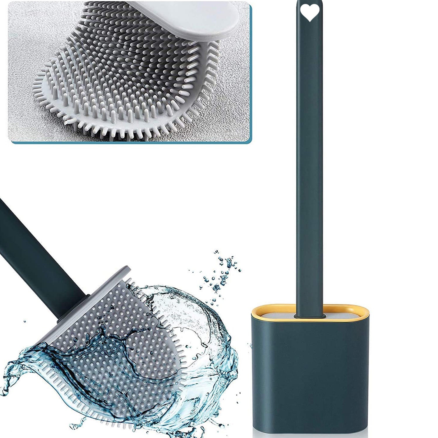 1410A Silicone Toilet Brush with Holder Stand for Bathroom Cleaning DeoDap
