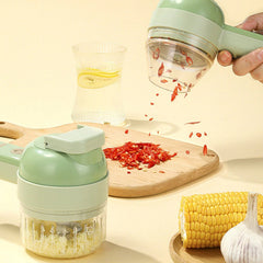 2284 4 in 1 Handheld Electric Vegetable Cutter Set, Multifunction Mini Chopper Food Processor, Wireless Electric Garlic Mud Masher, for Garlic, Chili ,Onion, Ginger DeoDap