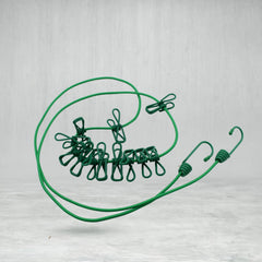 9373 Elastic Cloth Drying Rope with 12 Metal Clip Portable Clothes line For Home & Travel