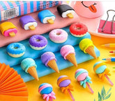 Cone /Donut/ Lolipop/ Ice cream /Eraser for Girls & Boys /Eraser for School B'Day Return Gift Party Doughnut Lollipop Ice Cream Theme Shape Erasers Pencils Set for Kids Educational Stationary kit, School Supplies (1 Set 4 Pc)