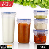 5830 Plastic Liquid Round Airtight Food Storage Container with Leak Proof Locking Lid BPA Free Container for Kitchen, 5 Pcs Set (Transparent, ( Approx Capacity 110 ml,160 ml,210 ml,400 ml,500 ml)