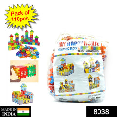 8038 Blocks House Multi Color Building Blocks with Smooth Rounded Edges (110Pc Set) DeoDap