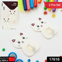 17616 Cute Cat Wall Mounted Hook, Heavy Duty Hook, Sticky Hook Household, For Home, All Type Wall Use Hook, Suitable for Bathroom, Kitchen, Office (2 Pc Set)