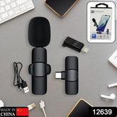 12639 Intelligent Noise Cancelling Live Streaming Clip on Microphone for Type-C & for iPhone with Charging Mini Wireless Lapel Collar Microphone