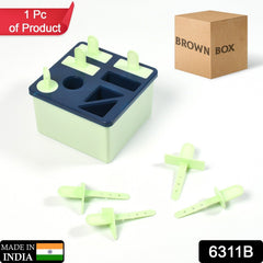 6311B Plastic Kulfi Mould, Kulfi Moulds 8 pcs Tray Ice Cream Mould Reusable Frozen Kulfi Maker Popsicle Sticks Lolly Ice Popsicle Candy Mould for Children Pista Color (Brown Box ) DeoDap