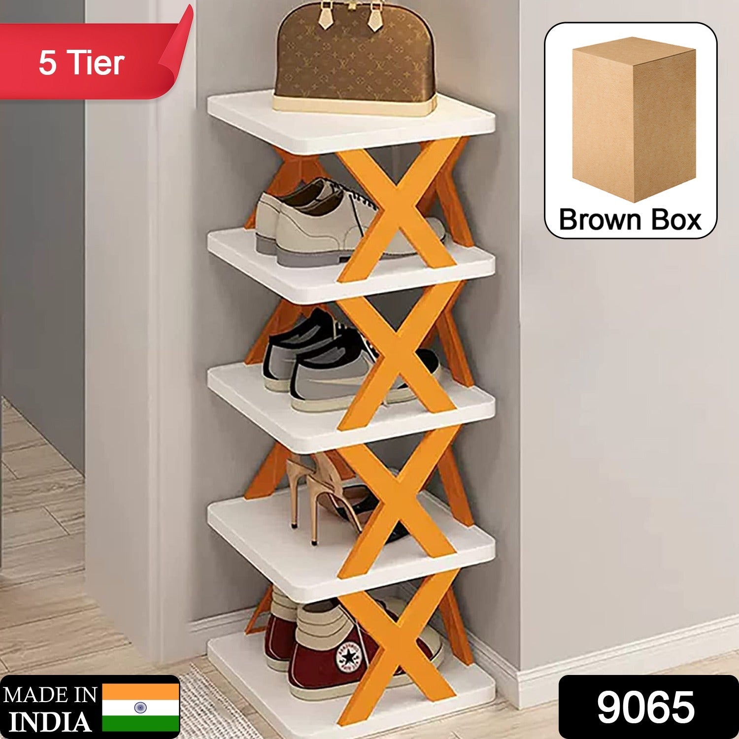 9065 5 Layer Shoes Stand, Shoe Tower Rack Suit for Small Spaces, Closet, Small Entryway, Easy Assembly and Stable in Structure, Corner Storage Cabinet for Saving Space DeoDap