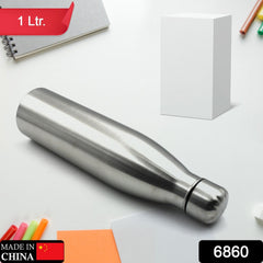 6860 Classic Stainless Steel Water Bottle,Hot & Cold Drinks, Gym Sipper BPA Free Food Grade Quality Silver Color, Steel fridge Bottle For office/Gym/School 1Ltr (Mix Color)