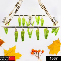 1567 STRONG CLOTHESPIN RACK LAUNDRY DRYING RACK, CLOTHES HANGERS WITH 15 CLIPS, CLIP HANGER DRIP HANGER FOR DRYING UNDERWEAR, BABY CLOTHES, SOCKS, BRAS, TOWEL, CLOTH DIAPERS, GLOVE, HIGH QUALITY MATERIAL