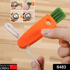 6483 3 in 1 Multifunctional Cleaning Brush Mini Glass Cover Cleaning Brush Bottle Cleaning Brush Set Cup Cleaner Brush Bottle Cap Detail Brush for Bottle Cup Cover Lid Home Kitchen Washing Tool (1 Pc)