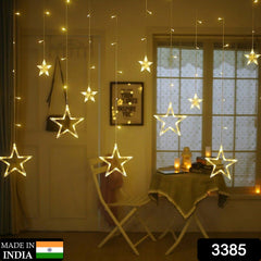 3385 12 Stars LED Curtain String Lights with 8 Flashing Modes for Home Decoration, Diwali & Wedding LED Christmas Light Indoor and Outdoor Light ,Festival Decoration (Warm White)