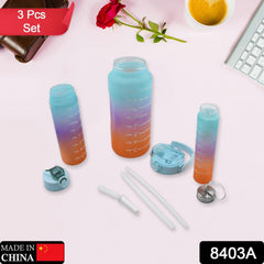 Plastic Water Bottle 3pc Set,3 Different Size Bottle High Quality Water Bottle Plastic Water Bottle BPA-Free & Leak-Proof! Cartoon Printed Design for Kids' School, For Fridge, Office, Sports, School, Gym, Yoga (3 Pc Set)