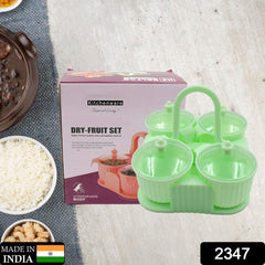 2347 Multipurpose Jar Dryfruit Set, Candy, Chocolate, Snacks Storage Jar, Masala Jar for Home and Kitchen Airtight Dry Fruit Plastic Storage Container Tray Set With Lid & 4 Serving Jar Container for Sweets,Chips,Cookies|(4 Pc Set)