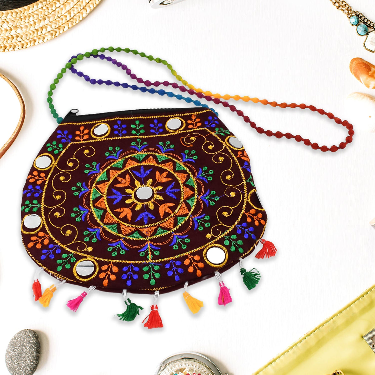 Handcrafted Cotton Embroidered Shoulder Bag / Purse for Girls & women (1 Pc / 9 Inch)