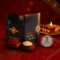 Raksha Bandhan Gift Set – Roli Chawal with Greeting Card & Silver-Coated Coin ,Rakhi Gift Combo(10 Set)