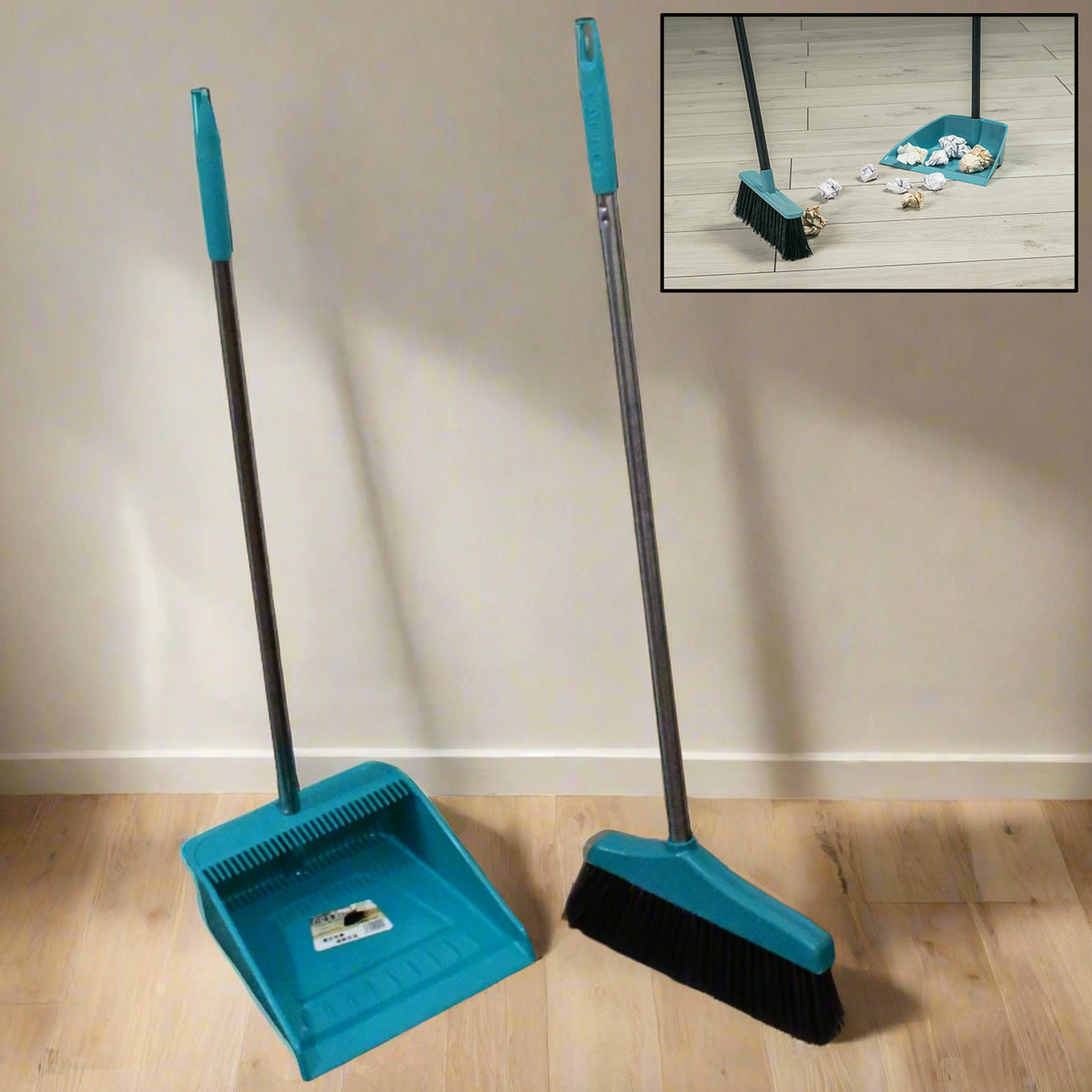0627 Long Handle Dustpan and Brush 2 Piece Set for Sweeping Cleaning Home Office