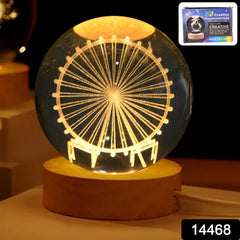 Mela Crystal Ball Night Light Glass Ball Night Lamp with Wood Base