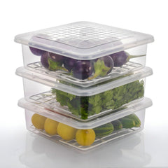 Plastic Food Storage Containers with Removable Drain Tray and Lid (3 Pcs Set)