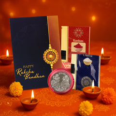 Raksha Bandhan Gift Set – Roli Chawal with Greeting Card & Silver-Coated Coin ,Rakhi Gift Combo(10 Set)