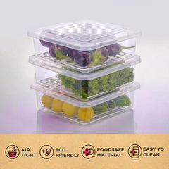 Plastic Food Storage Containers with Removable Drain Tray and Lid (3 Pcs Set)