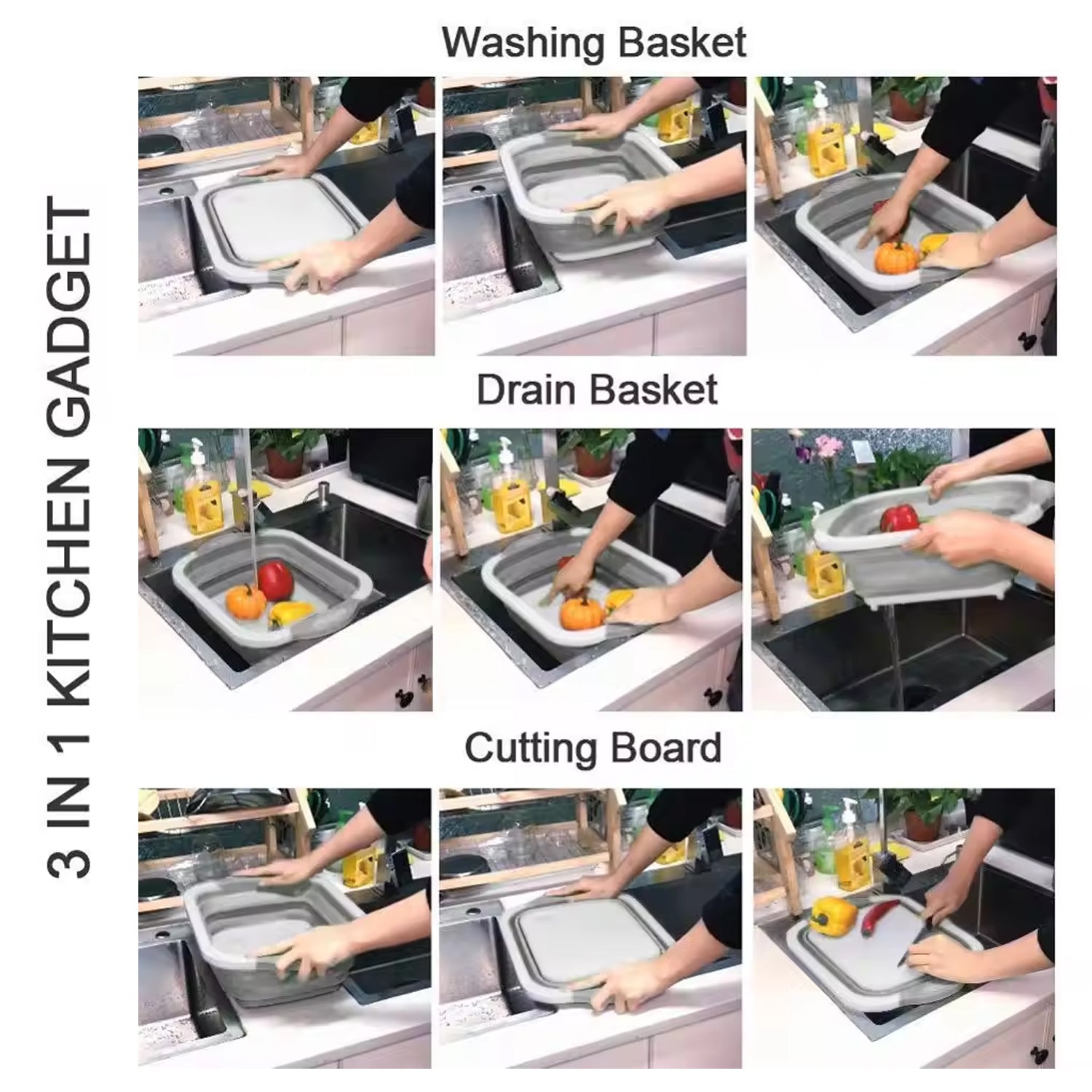 0098A Collapsible Cutting Board with Dish Tub Basket