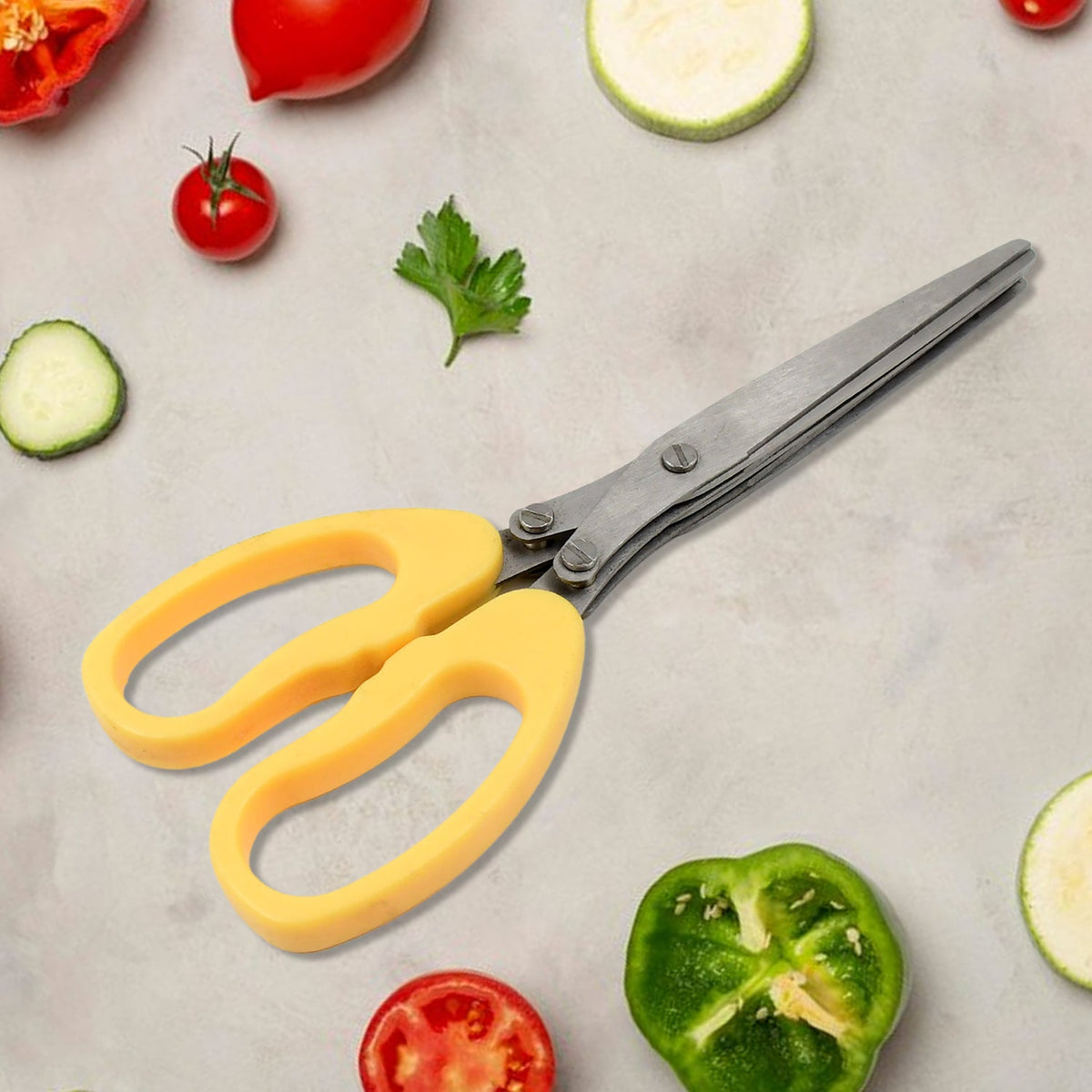 Multifunction Vegetable Stainless Steel Herbs Scissor With 3 Blades (1 Pc)