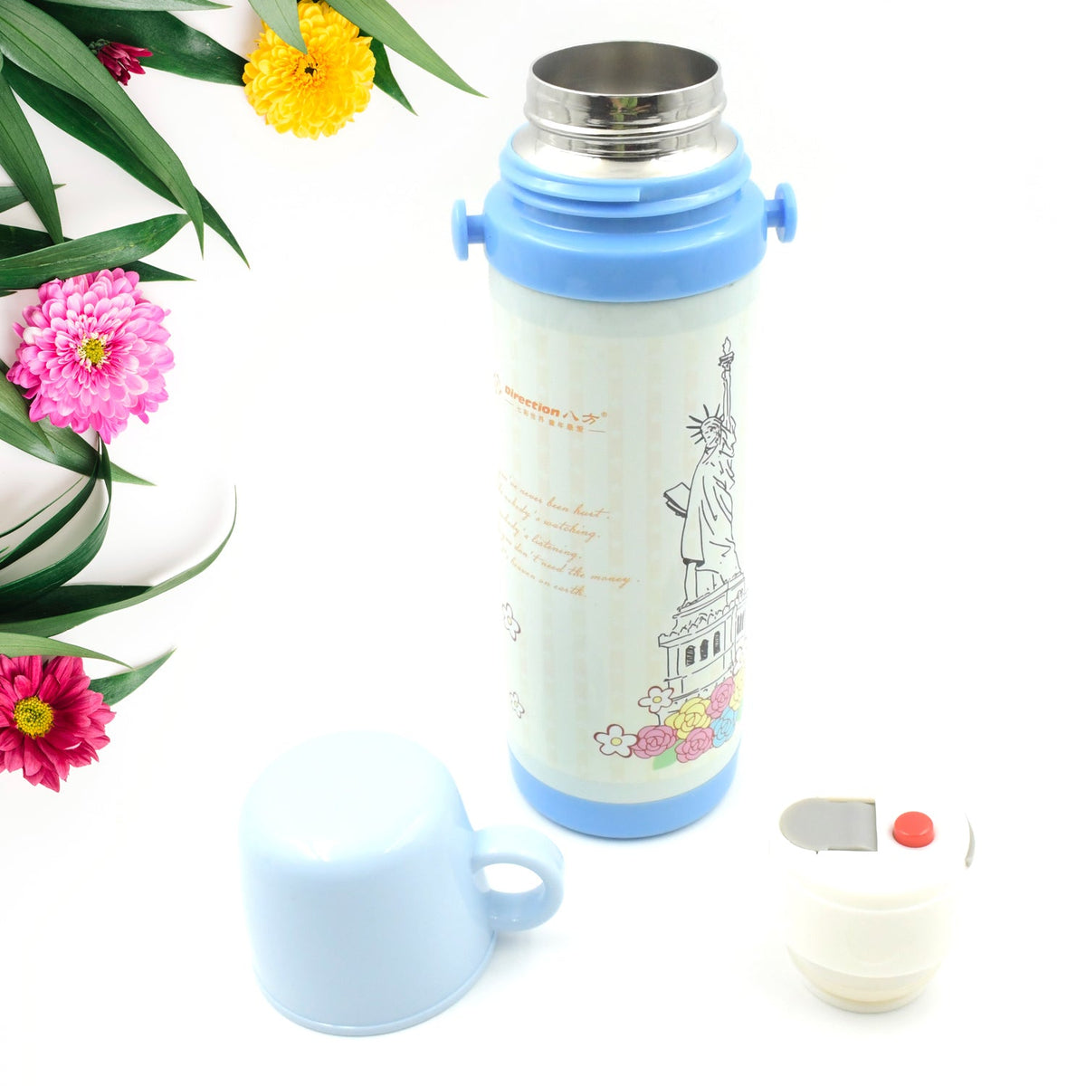 8500 Stainless Steel Water Bottle with Cup Lid for Hot and Cold Beverages Upto 12hours, BPA Free and Leakproof Thermosteel Double Walled Insulated Vaccum Thermos Flask OFFICE / GYM/ SCHOOL (500ML)