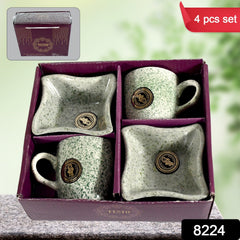 8224 Festo Ceramic Tea / cups / Mug Set Including Snacks / Serving Bowl Milk Cup, Coffee Cup, Tea Cup, Breakfast Cup, Drinking Mug or Outdoor for Household, Gift for Birthday, Wedding Party (4 Pcs set)