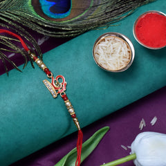 Om Design With Diamonds & Beads With Effete Assorted Chocolate 96Gm ,Silver Color Pooja Coin, Roli Chawal & Greeting Card