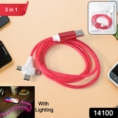 3 in 1 Charging Cable Light Up Fast Charger Lighting Cable