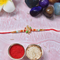 Tortoise Shape With Red & Green Mina With Effete Butterscotch Chocolate 96Gm ,Silver Color Pooja Coin, Roli Chawal & Greeting Card