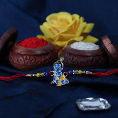 Krishan Ji Design With Beads With Effete Magic Chocolate 96Gm ,Silver Color Pooja Coin, Roli Chawal & Greeting Card