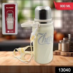 Stainless Steel Vacuum Insulated Water Bottle | Leak Proof Flask for Tea Coffee | Reusable Water Bottle with Hanging Strap | Bottle for Hot & Cold Drinks Wide Mouth Water Flask (900 & 1200 ML)