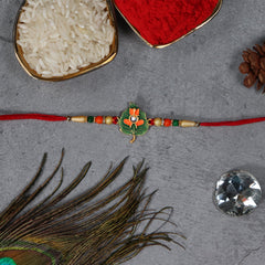 Ganesh Ji On Pan Leaves With Beads With Effete Magic Chocolate 96Gm ,Silver Color Pooja Coin, Roli Chawal & Greeting Card
