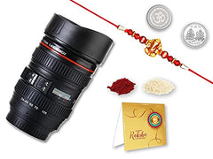 Rakshabandhan Multicolor Silver Plated Rakhi (K1_41_M720) M720-41 Rakhi with Camera Lens Coffee Mug Flask, Pooja Material, Pooja Coin & Greeting