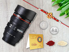 Rakshabandhan Multicolor Silver Plated Rakhi (K1_41_M720) M720-41 Rakhi with Camera Lens Coffee Mug Flask, Pooja Material, Pooja Coin & Greeting