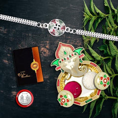 Rakhi for Brother Set of 1 with Dish, Silver Coin & Greeting Card, Rakhi for Brother and Bhabhi, Rakhi with Gift for Brother, Rakhi for Kids, Rakhi Set, Rakhi Combo (K1_A33_AA3)