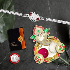 Rakhi for Brother Set of 1 with Dish, Silver Coin & Greeting Card, Rakhi for Brother and Bhabhi, Rakhi with Gift for Brother, Rakhi for Kids, Rakhi Set, Rakhi Combo (K1_A32_AA3)