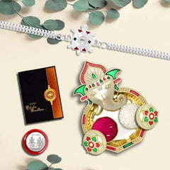 Rakhi for Brother Set of 1 with Dish, Silver Coin & Greeting Card, Rakhi for Brother and Bhabhi, Rakhi with Gift for Brother, Rakhi for Kids, Rakhi Set, Rakhi Combo (K1_A6_AA3)