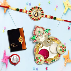 Rakhi for Brother Set of 1 with Dish, Silver Coin & Greeting Card, Rakhi for Brother and Bhabhi, Rakhi with Gift for Brother, Rakhi for Kids, Rakhi Set, Rakhi Combo (K1_543_AA3)