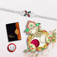 Rakhi for Brother Set of 1 with Dish, Silver Coin & Greeting Card, Rakhi for Brother and Bhabhi, Rakhi with Gift for Brother, Rakhi for Kids, Rakhi Set, Rakhi Combo (K1_A2_AA3)