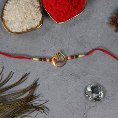 Peacock Design With Red & Green Mina With Effete Choco Almond Chocolate 96Gm ,Silver Color Pooja Coin, Roli Chawal & Greeting Card