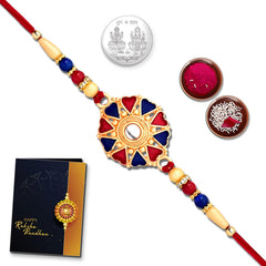 Rakhi For Brother, Rakhi For Brother And Bhabhi, Rakhi Gift For Brother, Unisex Adult Rakhi For Brother Pack of 1, Rakhi WIth Gift, Rakhi Combo, Golden Rakhi (K1_259)
